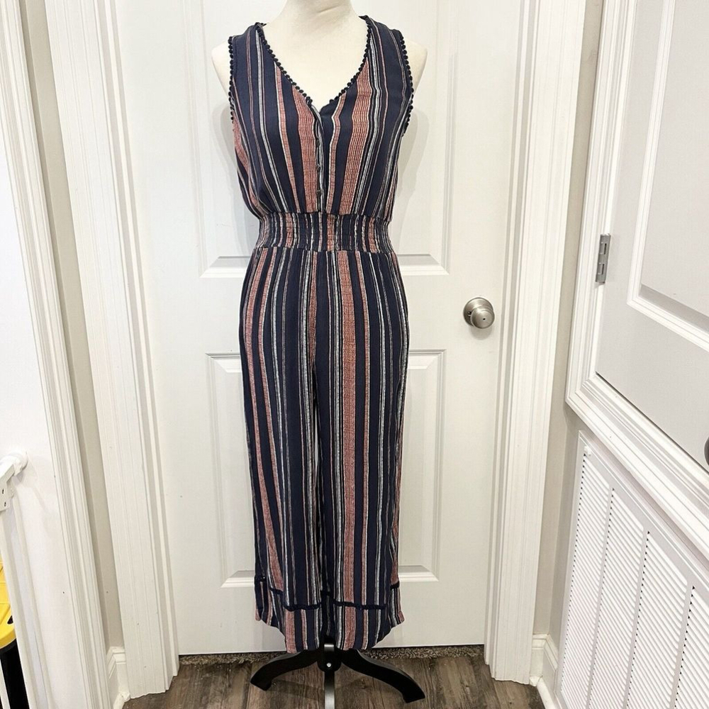Aritzia Sleeveless Jumpsuit- Pink Blue‎ Striped- Elastic Waist- Women XS